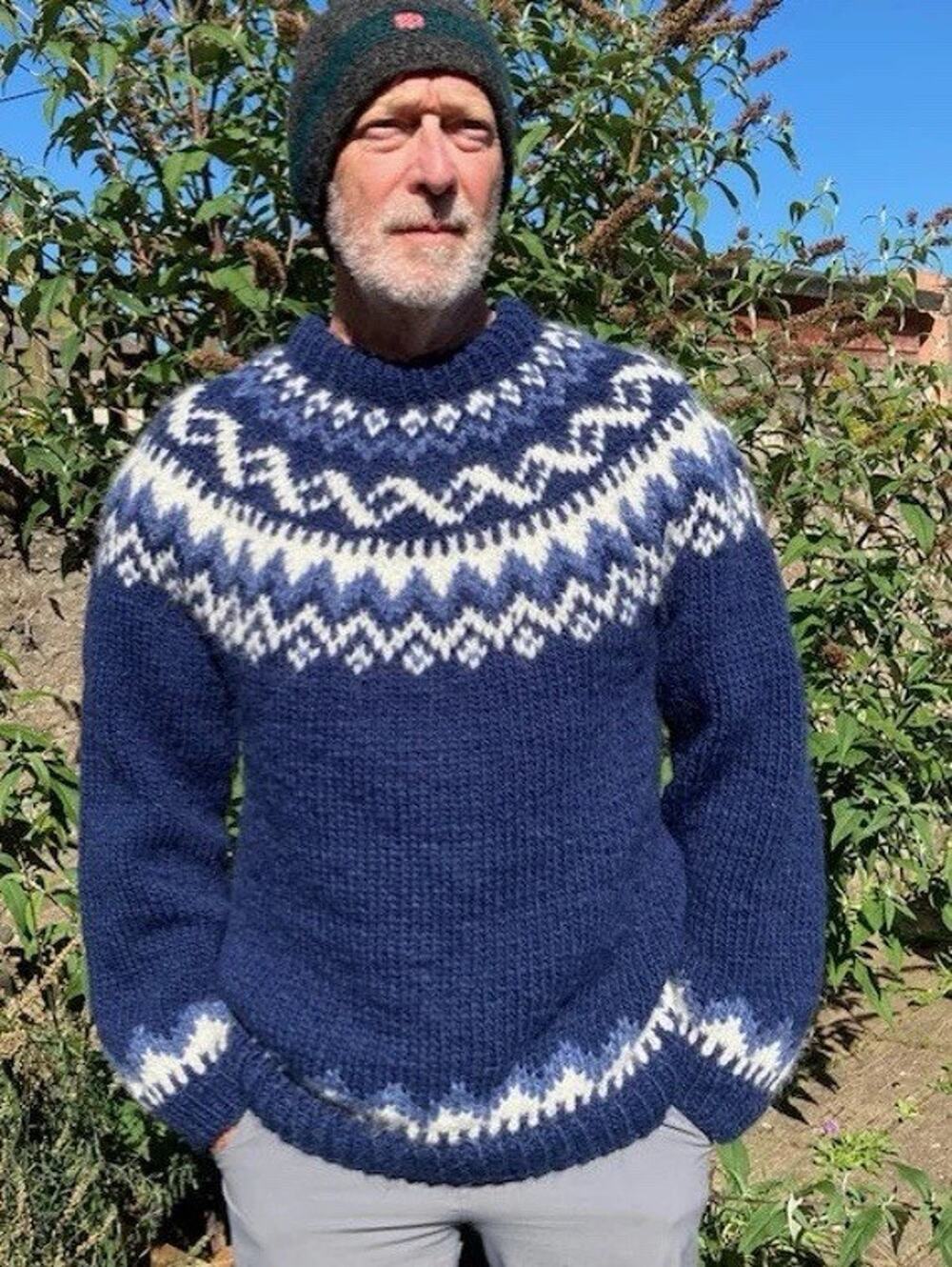 Alafoss Icewool Icelandic Sweater Hand Knit Wool Lopapeysa Nordic Pullover Blue